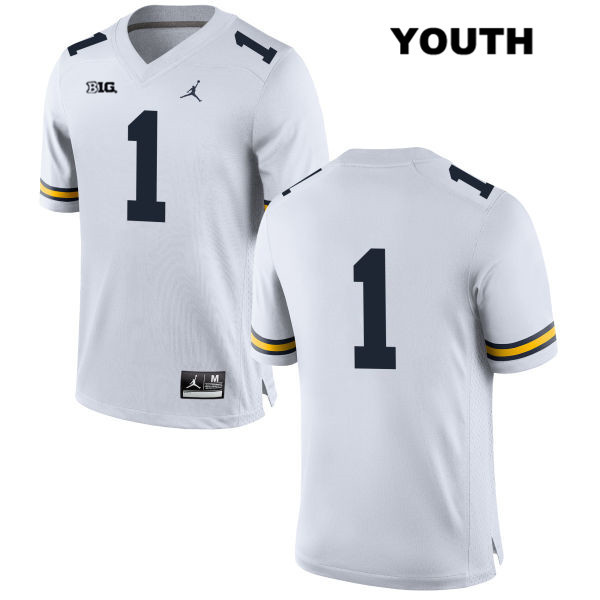 Youth NCAA Michigan Wolverines Jordan Anthony #1 No Name White Jordan Brand Authentic Stitched Football College Jersey OY25S48BF